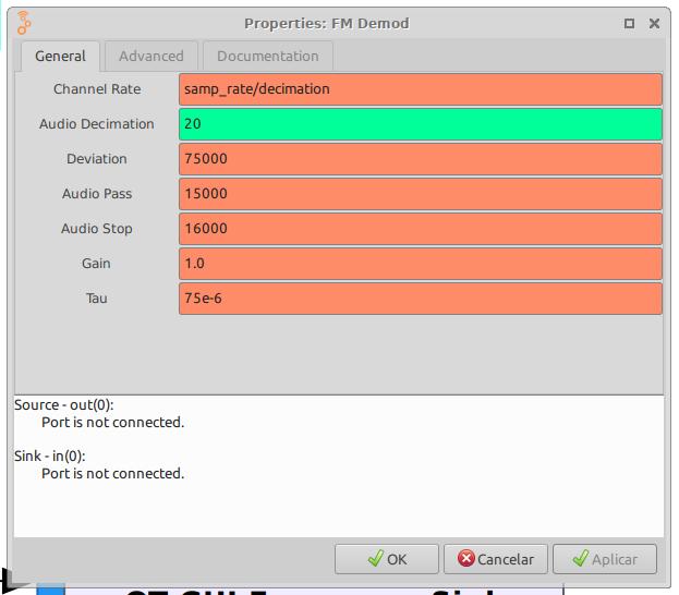 Configuração do bloco FM