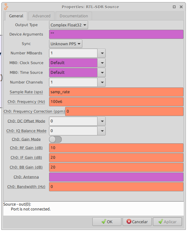 Configuração do RTL-SDR Source